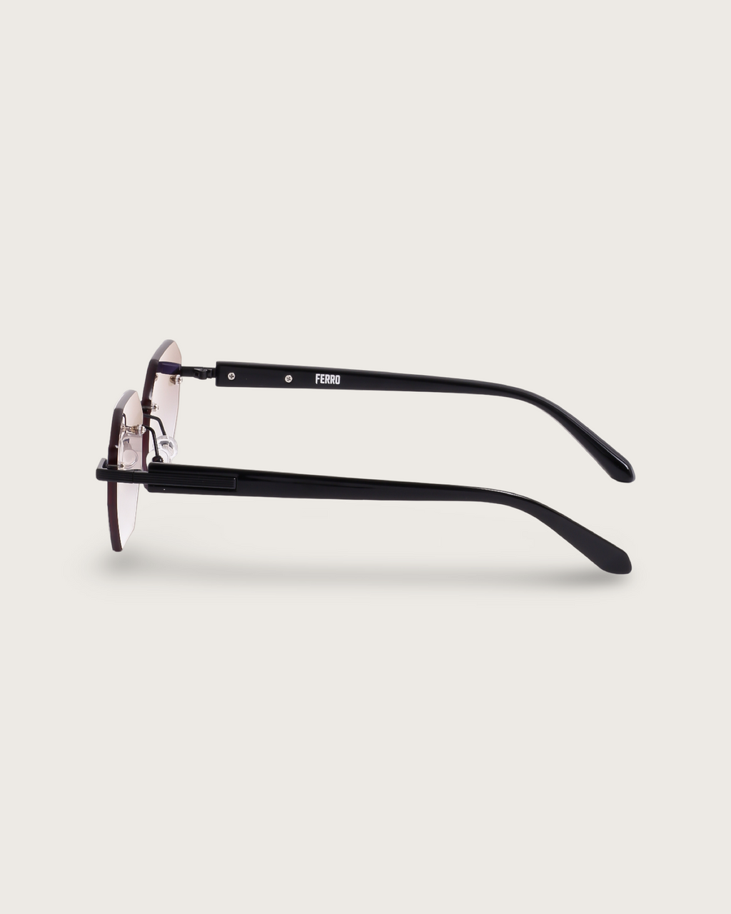 Side view of Ferro sunglasses featuring sleek black acetate arms and a stylish design.