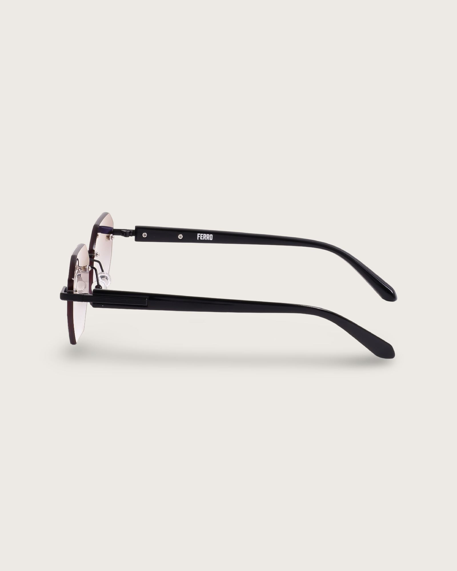 Side view of Ferro sunglasses featuring sleek black acetate arms and a stylish design.