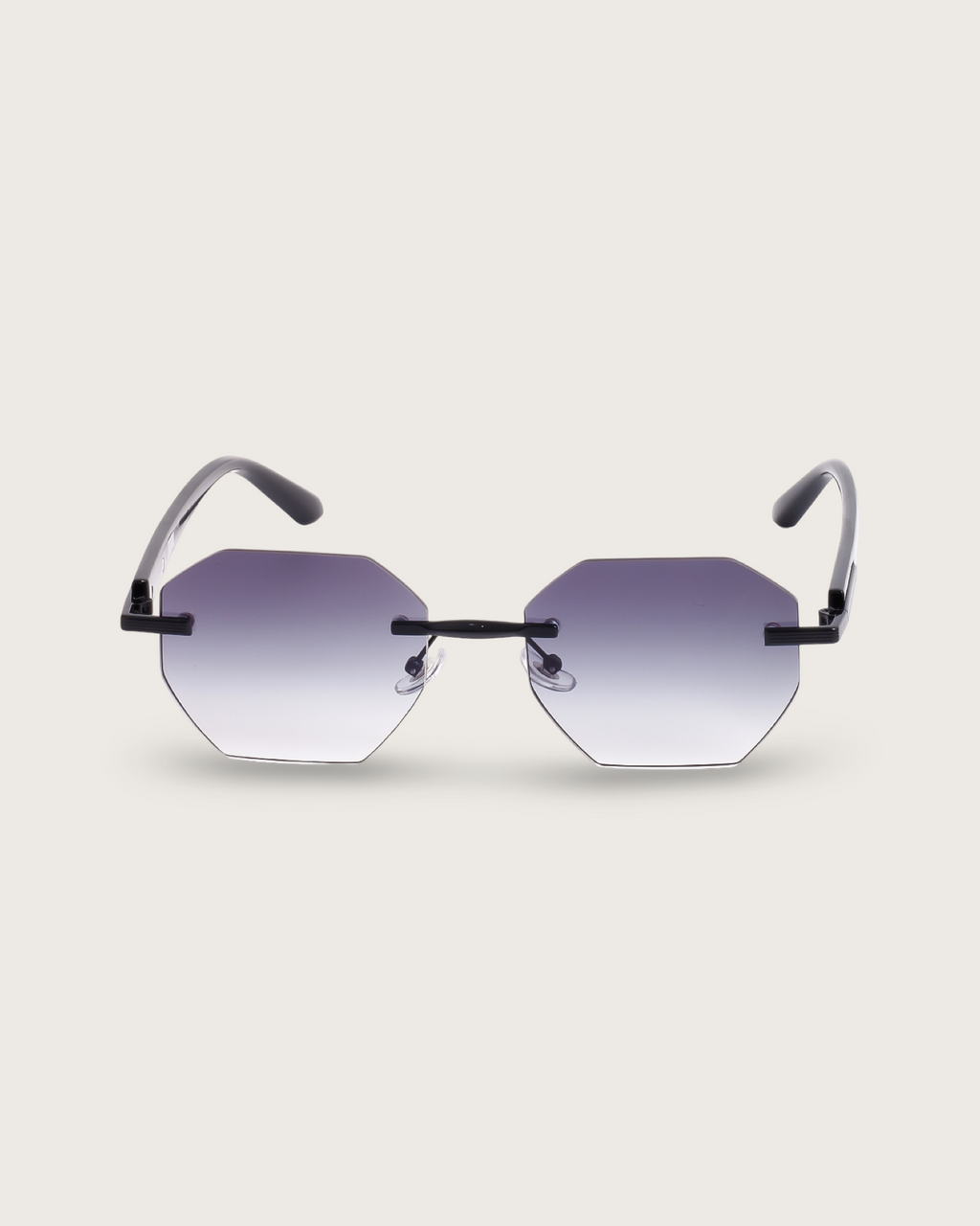 Vanta IV sunglasses featuring a sharp hexagonal rimless silhouette and polarized charcoal-grey gradient lenses.